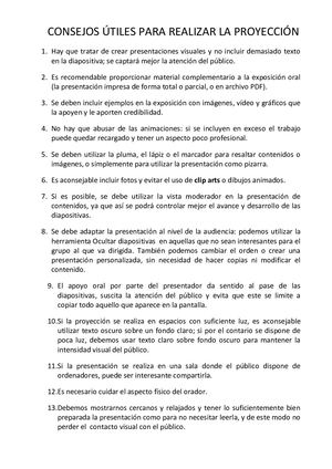 Consejos ÚTiles Para Realizar La Proyección