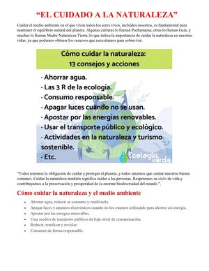 El Cuidado A La Naturaleza