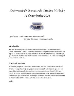Oración Aniversario De La Muerte De Catalina, Noviembre De 2021
