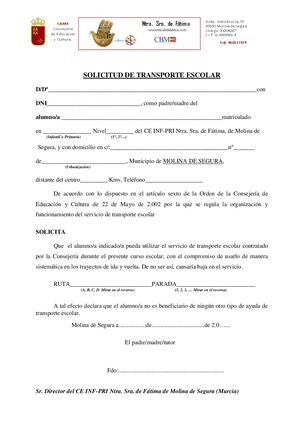 SOLICITUD TRANSPORTE ESCOLAR