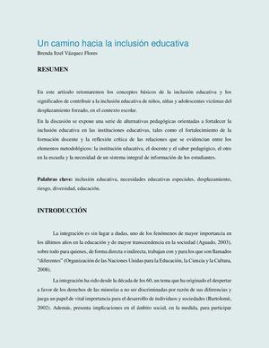 Un Camino Hacia La Inclusión Educativa