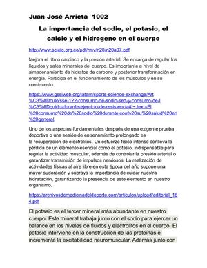 importacia del sodio, potasio, calcio e hidrogeno en el cuerpo