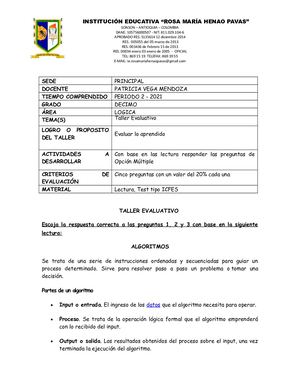 TALLER EVALUATIVO DECIMO LOGICA - PERIODO 2