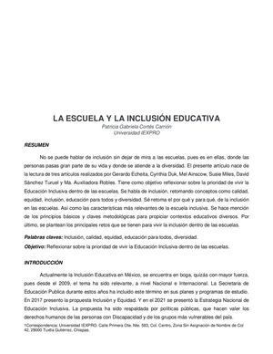 La Escuela Y La Inclusión Educativa