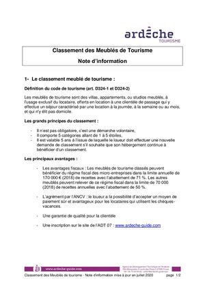 Note D'information Classement Meublés
