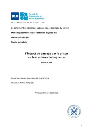 L'impact du passage par la prison sur les carrières délinquantes-JULIE SOJCHER 2020