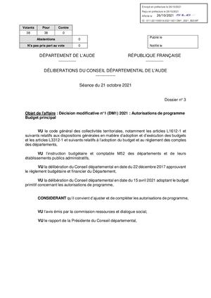 BUDGET 2021 - AUTORISATION DE PROGRAMME - DECISION MODIFICATIVE 1