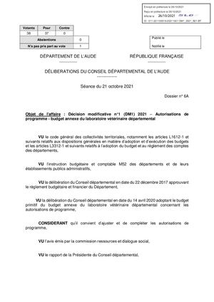 BUDGET 2021 - AUTORISATION DE PROGRAMMES - DECISION MODIFICATIVE 1 - DELIBERATION