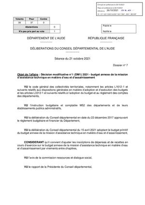 BUDGET 2021 - BUDGET ANNEXE - SATESE - DECISION MODIFICATIVE 1 - DELIBERATION