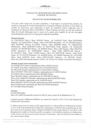 Délibérations - Conseil municipal - 30 septembre 2021