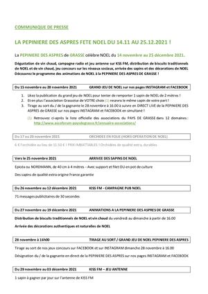 Communiqué De Presse Pépinière Des Aspres Grasse 2021