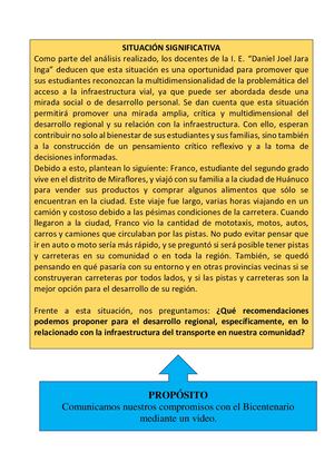 Situación Significativa De La Experiencia 9 2do Secundaria