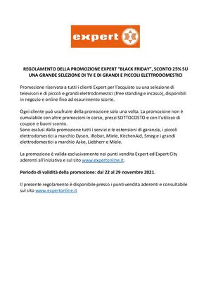 Regolamento Promo Expert Black Friday (22 - 29 Novembre 2021)