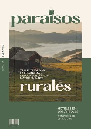 Portada Para Revista Sobre Turismo Rural Con Fotografía, Crema Y Verde Oscuro