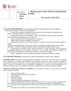 Normas Para Hacer Informe De Pasantias 6° Año