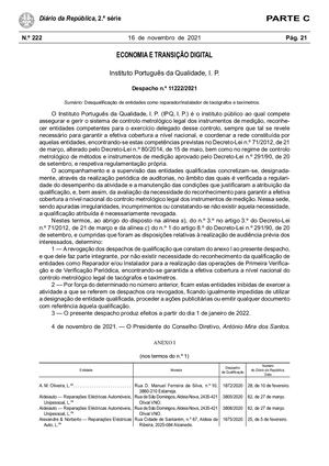 IPQ Desqualificação Instaldor Reparador Tacógrafo Táximetro