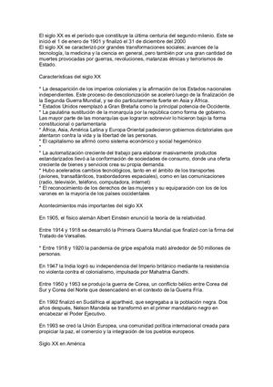 El Siglo Xx Es El Período Que Constituye La úLtima Centuria Del Segundo Milenio