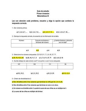 Guía De Estudio Matemáticas Trabajao De Sesión