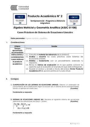 ÁLgebra Matricial Y Geometría Analítica P A 2