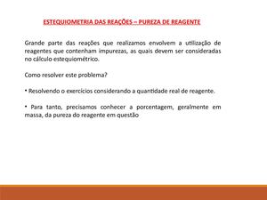 21 Estequiometria Das Reações Pureza Do Reagente E Rendimento