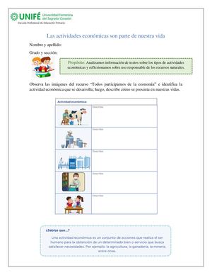 Ficha Aplicativa 8 Las Actividades Económicas