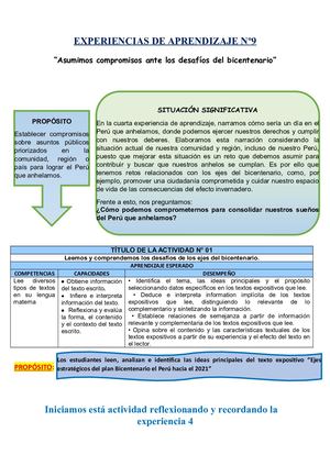 EXPERIECIA DE APRENDIZAJE N°9: 1ra SESIÓN