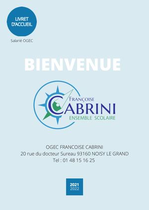 LIVRET D'ACCUEIL - PERSONNEL OGEC