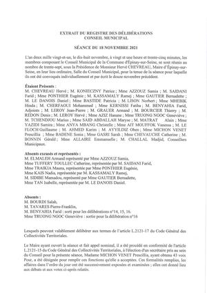 Délibérations - Conseil municipal - 18 novembre 2021