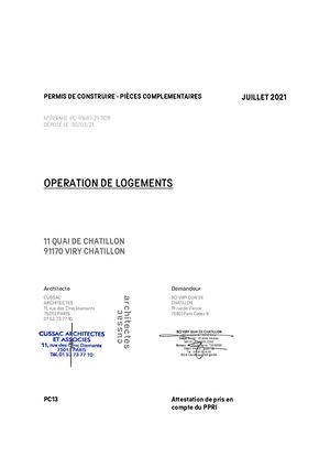 32B PC13 ATTESTATION DE PRISE EN COMPTE DU PPRI Viry Chatillon