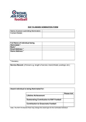 RAF FA Award Nomination Form
