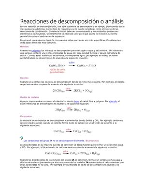 Reacciones De Descomposición O Análisis