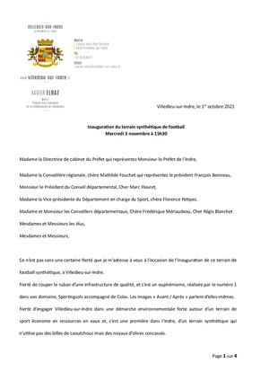 Discours Inauguration du terrain synthétique