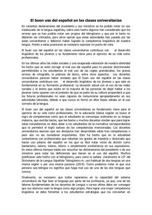 Ensayo El Buen Uso Del Español En Las Clases Universitarias