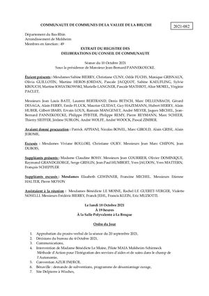 Compte Rendu du conseil de communauté du 18 octobre 2021