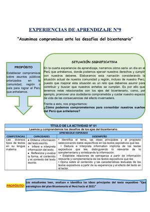 EXPERIECIA DE APRENDIZAJE N°9: 1ra SESIÓN