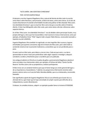 Alto Larán Una Identidad Chinchana