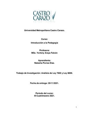 Trabajo De Investigación Análisis Ley 7600 Y Ley 8899