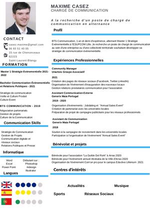 Cv Maxime Casez Evenementiel