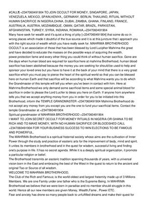 #CALL¶∆ +2347060491904 TO JOIN OCCULT FOR MONEY, SINGAPORE, JAPAN, VENEZUELA, MEXICO, SPAIN,KENYA,, GERMANY, BERLIN, THAILAND, RITUAL WITHOUT HUMAN SACRIFICE IN NIGERIA,CHINA, DUBAI, ZAMBIA, GHANA, FINLAND, FRANCE, AUSTRALIA, AUSTRIA, MOZAMBIQUE, OMAN, QA