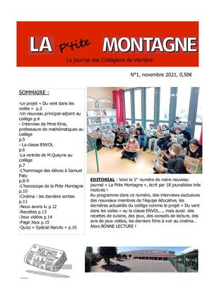 La P'tite Montagne n°1, le journal des collégiens de Verrière