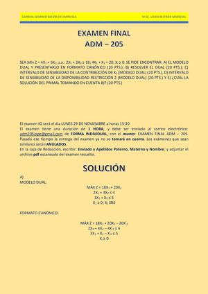 Solución Examen Final Adm 205