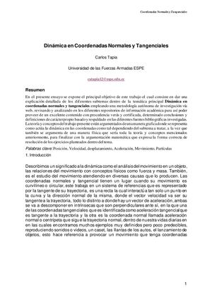 Ensayo Del Proyecto Dinámica En Coordenadas Normales Y Tangenciales Primer Parcial Carlos Tapia