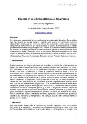Ensayo Del Proyecto Dinámica En Coordenadas Normales Y Tangenciales Primer Parcial Alex Jadan