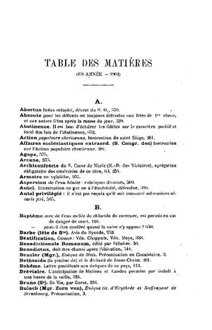 Revue Ecclésiastique de Metz 1902-Tables