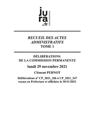 DÉLIBÉRATIONS DE LA COMMISSION PERMANENTE DU 29 NOVEMBRE 2021