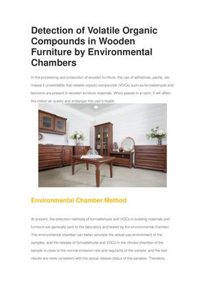 Detection Of Volatile Organic Compounds In Wooden Furniture By Environmental Chambers