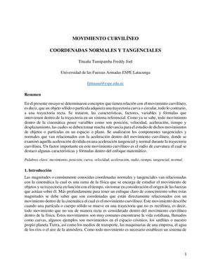 Tituaña Freddy Ensayo Proyecto Unidad 1 Coordenadas Normales Y Tangenciales