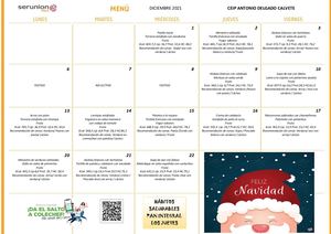 MENÚ COMEDOR Diciembre 2021 Calvete