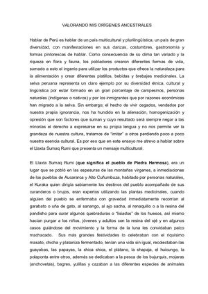 Ensayo Valorando Mis Orígenes Ancestrales