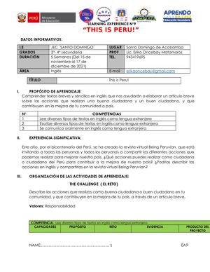 Learning Experience N°9 3 4 Secundaria Student